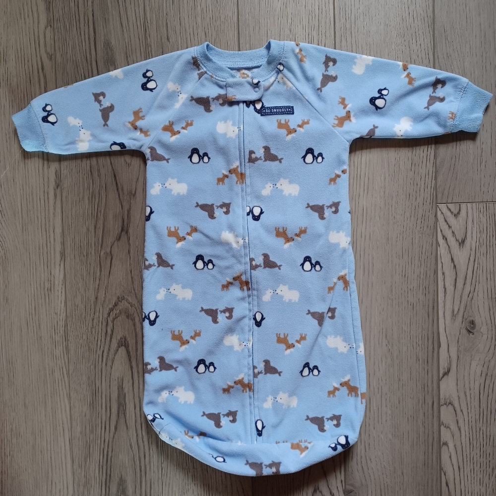 Child Of Mine Fleece Sleep Sack Light Blue With Animals Size 0-9 Months